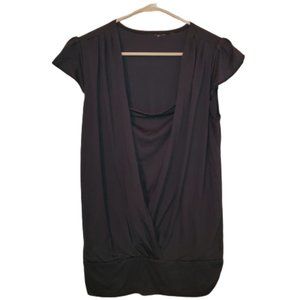 Blue Gray Short Sleeve Draped Knit Top Blouse L